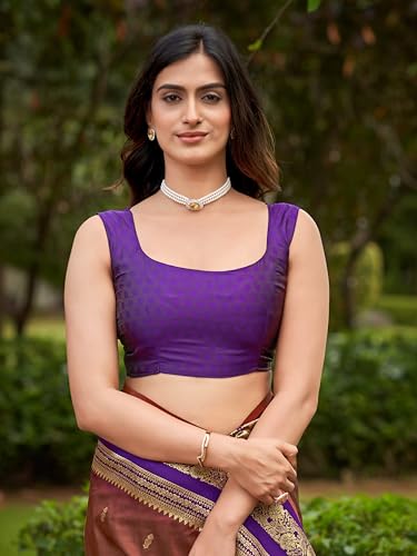 MANOHARI Women's Most Trendy Banarasi Satin Silk Woven Orange Brown & Purple Saree With Heavy Jacquard Work Saree With Blouse Piece_MN2058