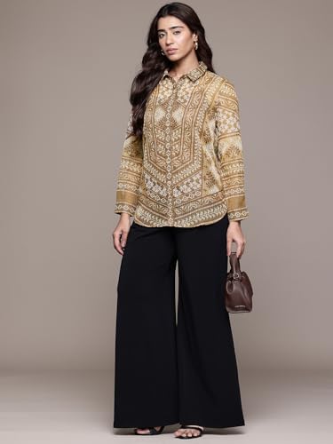 Aarke Ritu Kumar Khaki Swarnam Full Sleeve Shirt with Camisole