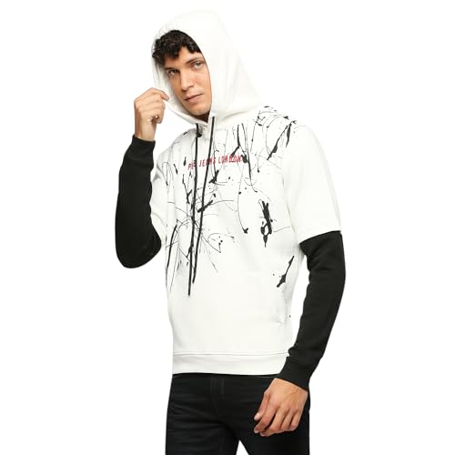 Pepe Jeans Men's Cotton Blend Hooded Neck Sweatshirt (PM582707_Off White