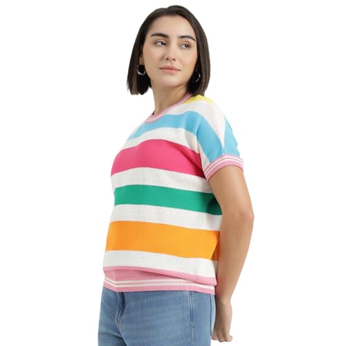 United Colors of Benetton Round Neck Striped Sweater (Size : L) - 26P1KDPW1282I901 Multicolour