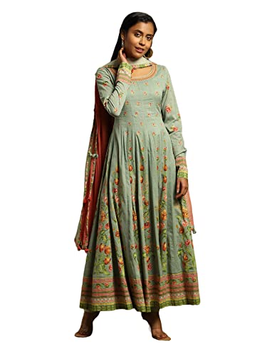 Ritu Kumar Green Floral Print Anarkali Kurta With Legging And Dupatta