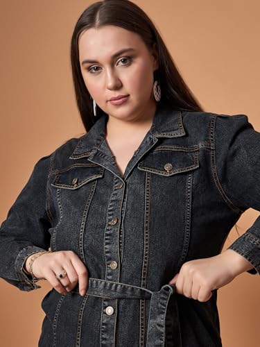 Sassafras Curve Women's Blue Blast Denim Front Button Shirt Dress-6XL