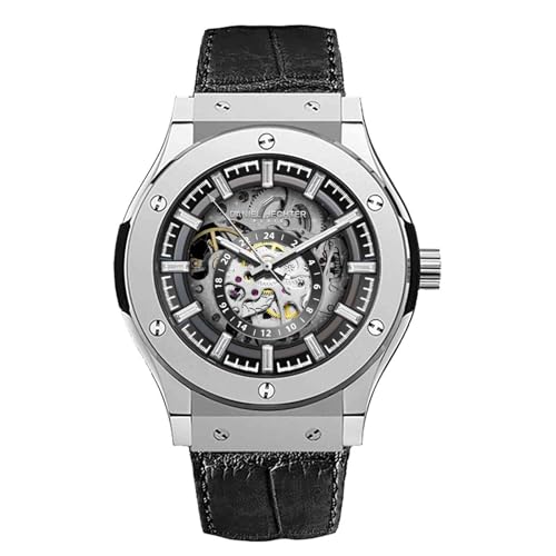 Daniel Hechter Paris Squelettique Collection Skeleton Dial Automatic Watch for Men - 24-Hour Subdial & Marker and Leather Strap - DHM1034-22