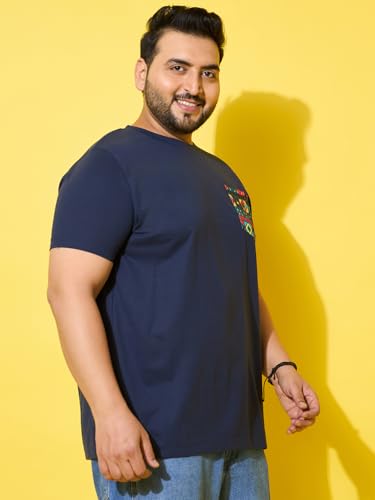 Bigbanana Men Plus Size Printed Navy Round Neck Tshirt (Pouch,Navy,3XL)