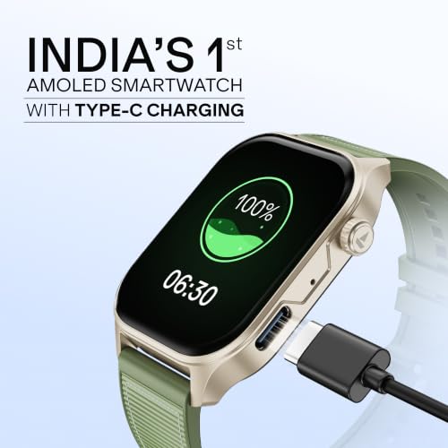 boAt New Launch Ultima Vogue 2, India's First AMOLED Type-C Smartwatch, 1.96" Display, 1000 nits Brightness, Metal Body w/Premium Straps, 10-Days Battery Life, Smartwatch for Men & Women (Jade Green)