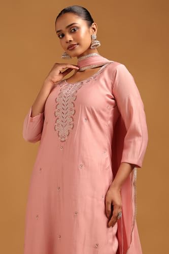 Soch Womens Pink Roman Silk Floral Salwar Suit With Stone Work
