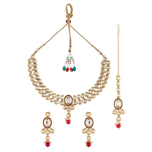 VOYLLA Kundan Elegance Round Cut Kundan Maang Tika Set For Women, Jewellery Set For Women, Womens Gift, Gift For Her