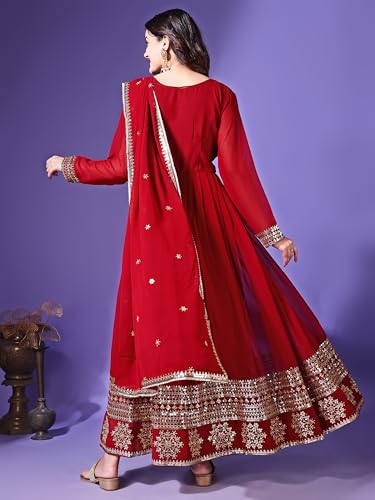Fashion Basket Havy Georgette Embroidered Anarkali Dress for Women Maroon