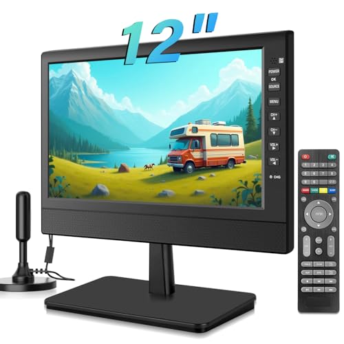 ZOSHING 12inch Portable TV,Small TV with Aerial,Recharge battery,Digital T2 Tuner and HDMI,USB/TF slot and 12v charge cable/AC adapter
