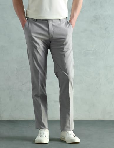 Arrow Men's Tapered Fit Mid Rise Trousers (ARAEOTR2191_Light Grey_34)