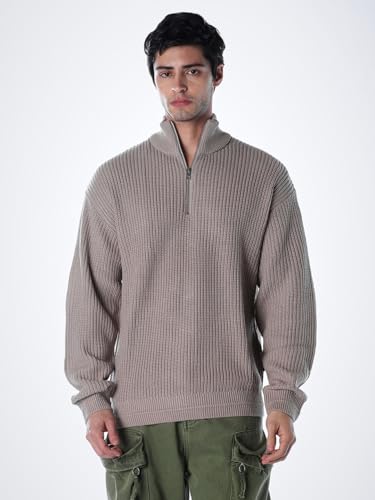 Jack & Jones Men Relaxed Fit Beige Sweater