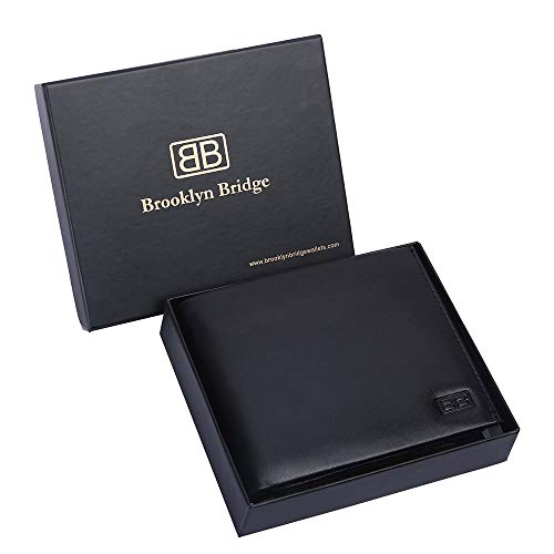 Brooklyn Bridge Genuine Leather RFID Blocking Slim Bifold Wallet for Men – Coin Pocket, ID Window & Multiple Card Slots | Anti-Theft Travel Wallet | Gift for Him