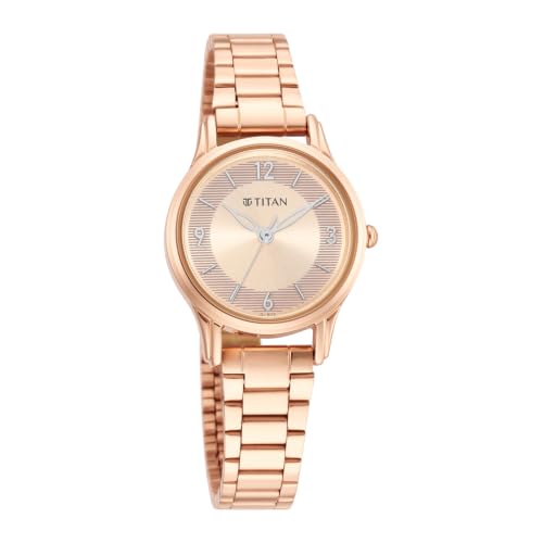 Titan Plain 3 Hands Karishma Rose Round Dial Rose Gold Plating Stainless Steel Strap Womens Watch - NU2660WM01