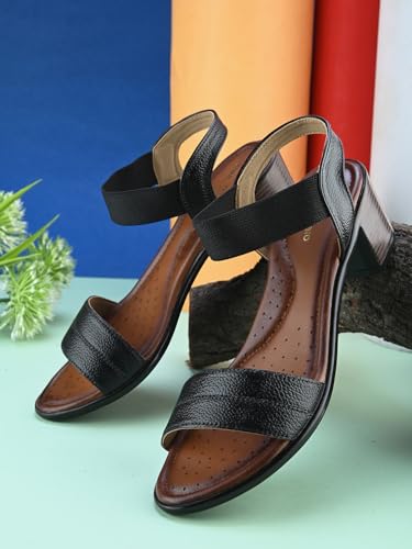 pelle albero Women's Black Leather Slip-On Block Heel Sandals PA-LM-F6609_BLACK_40