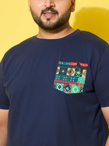 Bigbanana Men Plus Size Printed Navy Round Neck Tshirt (Pouch,Navy,3XL)