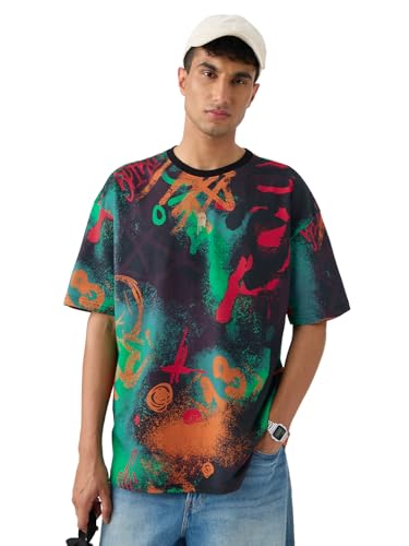 The Souled Store Street Graffiti Men and Boys Short Sleeves Round Neck Multicolour Printed Cotton Oversized T-Shirts