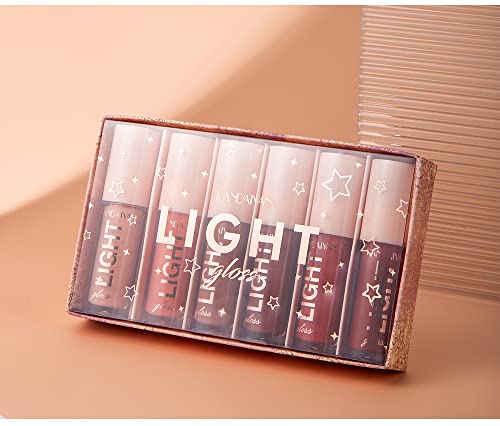 HANDAIYAN Light Gloss Lipstick Collection - 6 Shades of Nude Lip Gloss, Clear Lip Gloss, and Sexy Liquid Lipstick for Women and Girls in a Cute Lip Gloss Set (Set B) (SET B GLOSS)