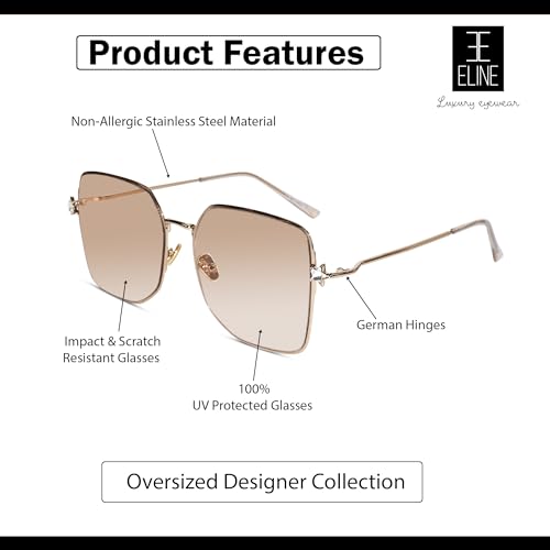 ELINE Square Sunglasses For Women | 100% UV Protected Glasses | Impact & Scratch Resistant glasses | Branded Stylish designer | Bronze | 7514