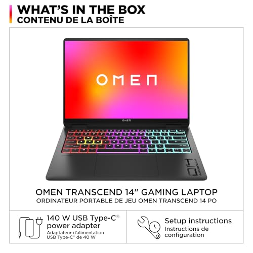 OMEN Transcend 14-in Gaming Laptop, 2.8K OLED display, 32GB RAM, 1TB SSD, Intel® Evo™ Edition platform powered by Intel® Core™ Ultra 9 185H, NVIDIA® GeForce RTX™ 4060 Laptop GPU (8 GB GDDR6 dedicated)