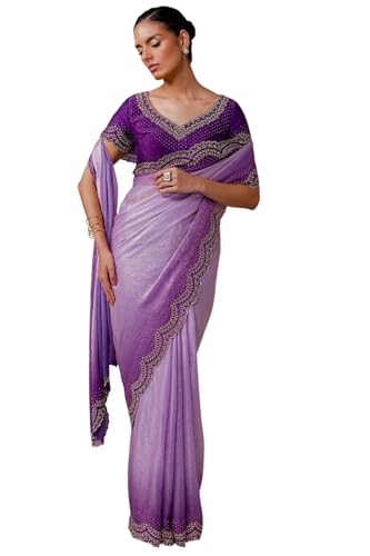 Soch Womens Lavender Fendy Organza Embellished Saree With Stone Work