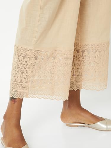 Max Women Embroidered Hem Palazzos (Beige_S)