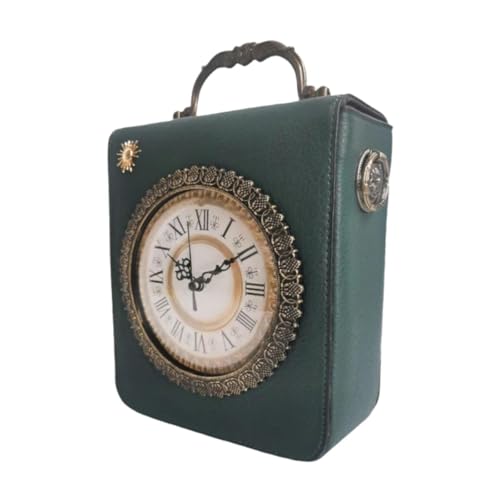 SNAPPSY Womens Leather Shoulder Bag Retro Clock Shaped Bag Lightweight Crossbody Bag Green