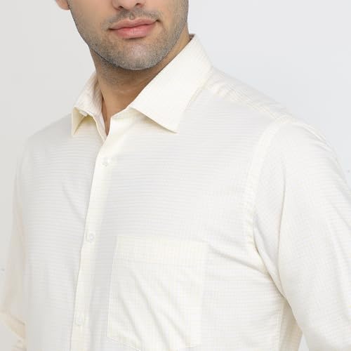 Park Avenue Men Regular Fit Checks Pattern Pure Cotton Semicutaway Collar Full Sleeve Formal Shirt (Size: 38)-PMSK18964-Y2 Light Yellow