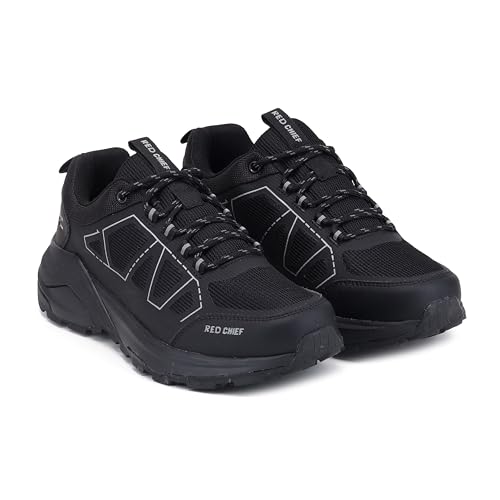 Red Chief Men’s Sport Hiker Lace-Up Shoes | Low Ankle | Synthetic Polyester Air Mesh | Durable Synthetic Outsole | Black (H20045)