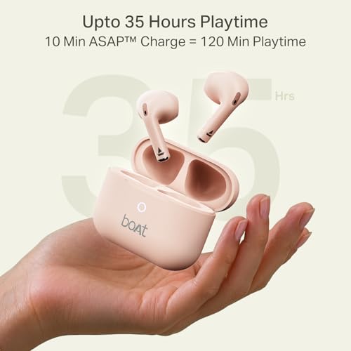 boAt 2026 Launch Airdopes Joy v2, 35H Battery, Pocketable Design, ASAP™ Charge, 13mm Drivers, Easy Touch Controls, ENx™ Tech, IWP™ & App Support TWS Bluetooth Earbuds with mic (Dusty Rose)