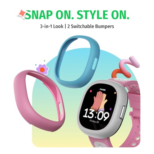 Noise Junior Champ 3 Smart Watch for Kids | 3-in-1 Look with 2 Switchable Bumpers, in-Built Learning Hub, Habit Builder, Exam & School Mode, SOS, 100+ Cloud Faces, Parental Control (Black Blaze)