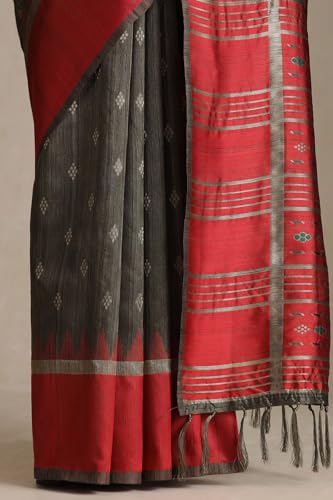 Soch Womens Olive Tussar Woven Design Saree With Zari
