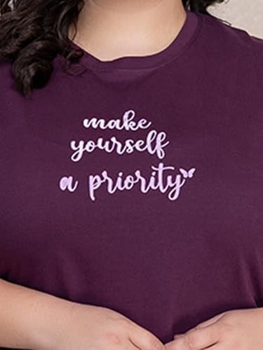 TITTLI Women Plus Size Pure Cotton Typography Printed Nightsuit Set | T-Shirt and Pyjama Nightwear | Soft Cotton Sleepwear with Pockets | Lounge Wear for Women | L to 8XL Wine