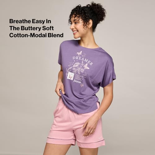 NYKD (NYS912 Soft Cotton Modal Shorts for Women | Relaxed Fit with Non Slip Elasticated Waistband, Adjustable Drawcord & 2 Side Pockets | Ideal for Night, Lounge Pink