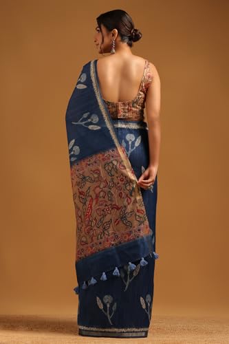 Soch Womens Navy Blue Tussar Botanical Saree
