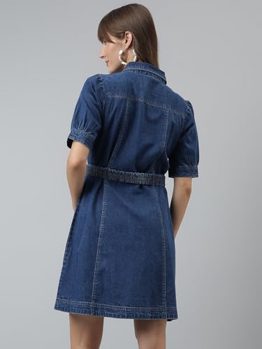 Latin Quarters Women Blue Half Sleeves Casual Solid Dress_L