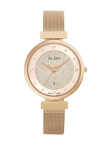 ALBA Stainless Steel Women Analog Wristwatch Ah7Ca0X1, Rose Gold Dial, Rose Gold Band