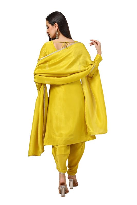 Soch Womens Mustard Tissue Woven Design Suit Set With Cutdana