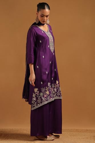 Soch Womens Purple Roman Silk Floral Salwar Suit With Cutdana