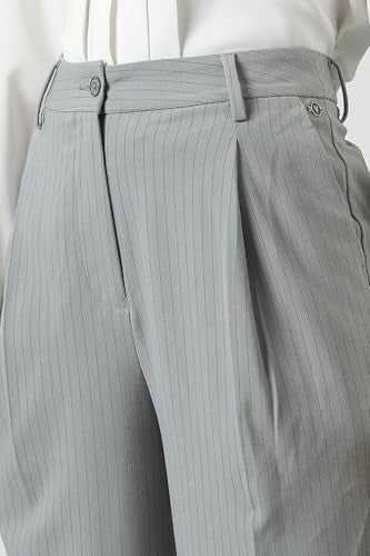 Women Grey Stripe Formal Trousers