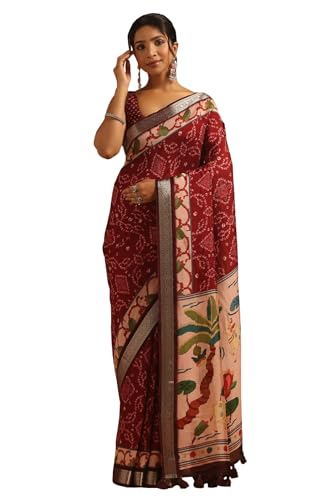 Soch Womens Maroon Poly Viscose Pichwai Saree