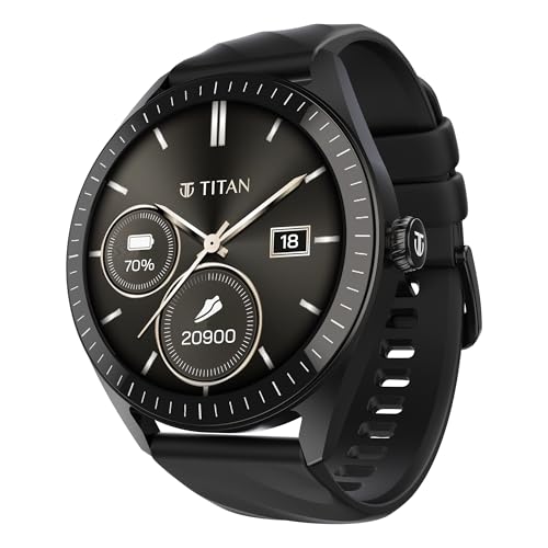 Titan Crest 2.0 Smart Watch for Man & Women, 1.43" AMOLED Display, Silicone Strap, BT Calling, Tailored Activity Tracker, 100+ Sports Modes, Fast Charging, Smart Watches for Women Latest & Men (Black)