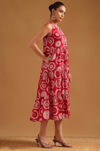 Soch Womens Magenta Cotton Bandhani Dress