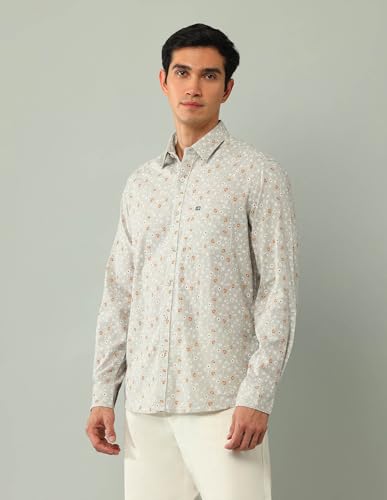 Arrow Sports Men's Floral Slim Fit Shirt (ASAJSH1669_Beige