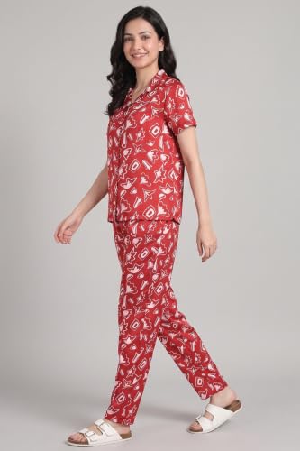 Zivame Satin Pyjama Set - Barbados Cherry, 2XL