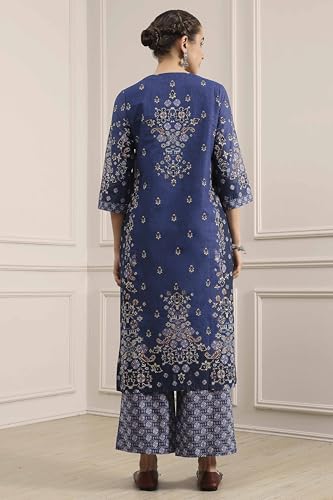 Biba Women's Cotton Kurta Set (SKDVINWIN30551AW25BLU_Blue