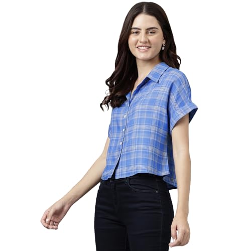 Latin Quarters Women's Blue Yarn Dyed Rayon Blouse_XXXL