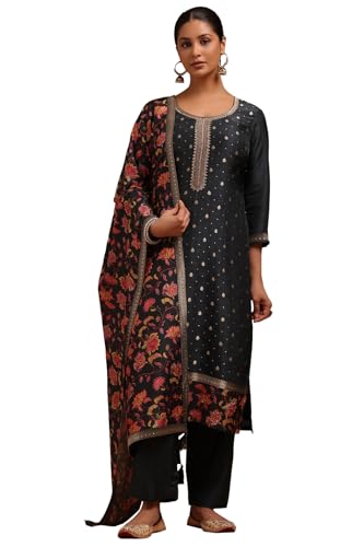 Soch Women's Dola Silk Salwar Suit Set (SMUA5CD2318_Charcoal