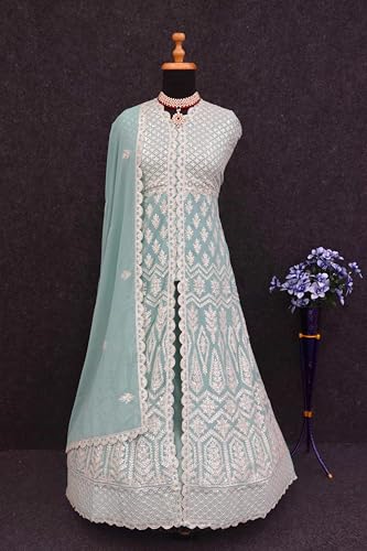 RUDRAPRAYAG Georgette Embroidery Semi Stitched Flared Floor Length Anarkali Gown For Women