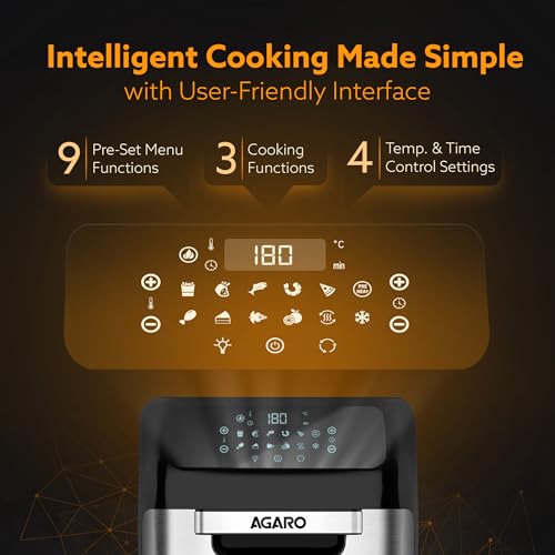 AGARO Regency Air Fryer For Home, 12L, Family Rotisserie Oven, 1800W, 9 Preset Menu, Electric Air Fryer Toaster Oven, Digital Display, Bake, Roast, Toast, Defrost, Silver.