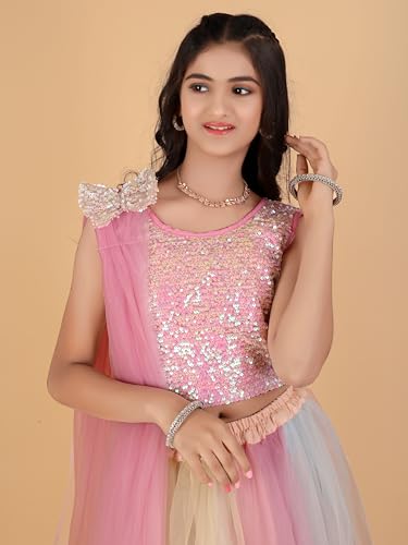 Xavima Manashvi Multi Girls Embroidery Full Stitched Lehenga Choli Set With Dupatta Outfit Blouse Skirt Dress For Kids Function Stage Show School Program Ceremony Appearance_6-7 Years